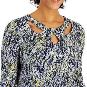 KASPER Printed Twist-Neck Top Womens size XL Blue